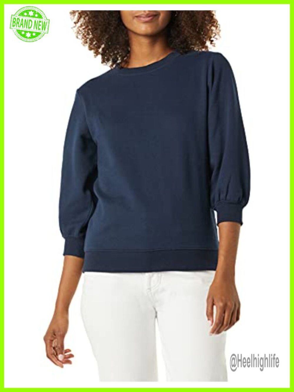 French Terry Fleece Crewneck Sweatshirt Blouson 3/4 Sleeve Relaxed